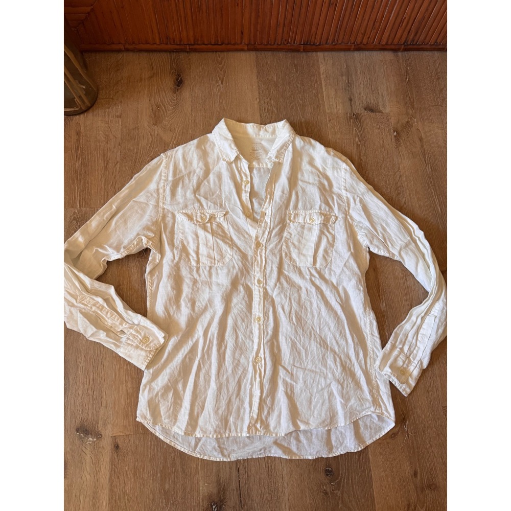 J.Crew Baird McNutt Irish Linen Shirt Mens White Long Sleeve Button Down Size L
